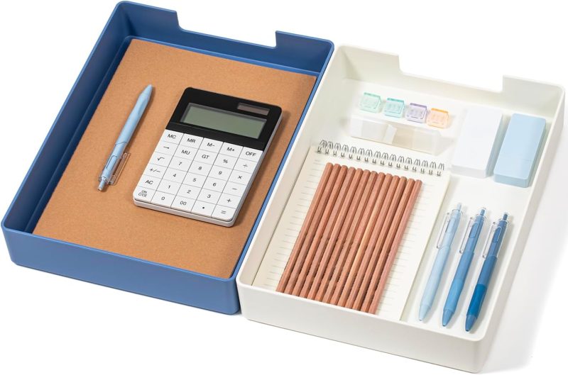 Desk Letter Tray Set, 2 Pack A4 Size Plastic Stackable File Document Organizer, Office Desktop File Paper Holder, Book Storage Rack,Anti-Skid Stacking Support for Office Supplies,13x9.6x2.2 inch