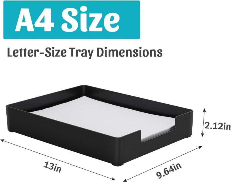 Letter-Size Tray Desk Letter Tray Paper Tray, Sturdy Heavy-Duty Plastic Printer Paper Tray, Single-Tier Stackable File Storage Organizer for Office Home (1, Black) - Image 2