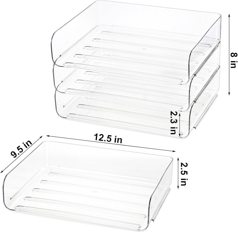 3 Pack Stackable Paper Trays, Clear PET Desk Letter Tray Set, 3 Tier File Document Organizer Tray for A4 Paper, Magazine, Receipts, Office Supplies - Image 2