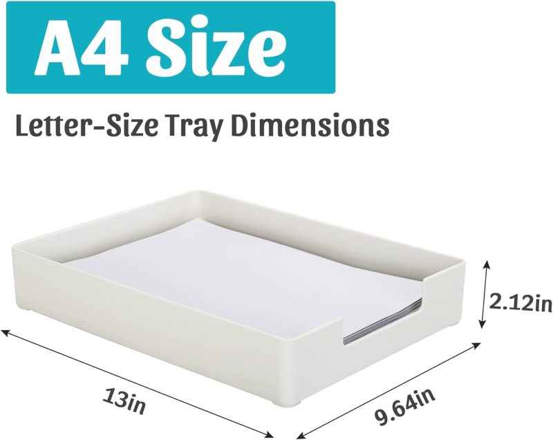 Letter-Size Tray Desk Letter Tray Paper Tray, Sturdy Heavy-Duty Plastic Printer Paper Tray, Single-Tier Stackable File Storage Organizer for Office Home (1, White) - Image 2