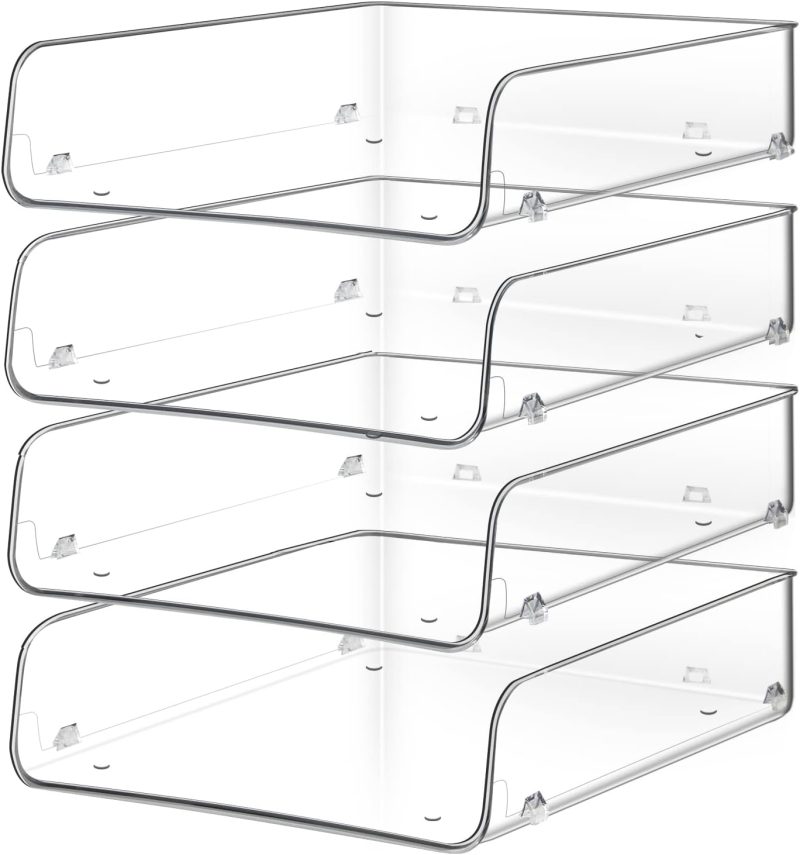 Stackable Paper Trays, 4 Tier Desk File Organizer, Document Letter Tray for Office Supplies, Magazine