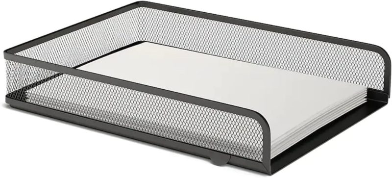 Stackable Letter Tray, Matte Black Wire Mesh Front-Load Letter Tray