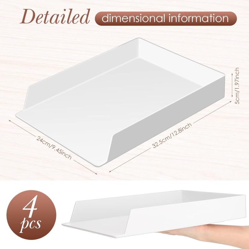 4 Pcs 4 Pcs Letter Tray File Organizer for Desk White Stackable Plastic Paper Organizer 12.8 x 9.45 x 1.97 Inches Document Tray Document Holder for Office Desktop Paper File Magazine Mail - Image 2
