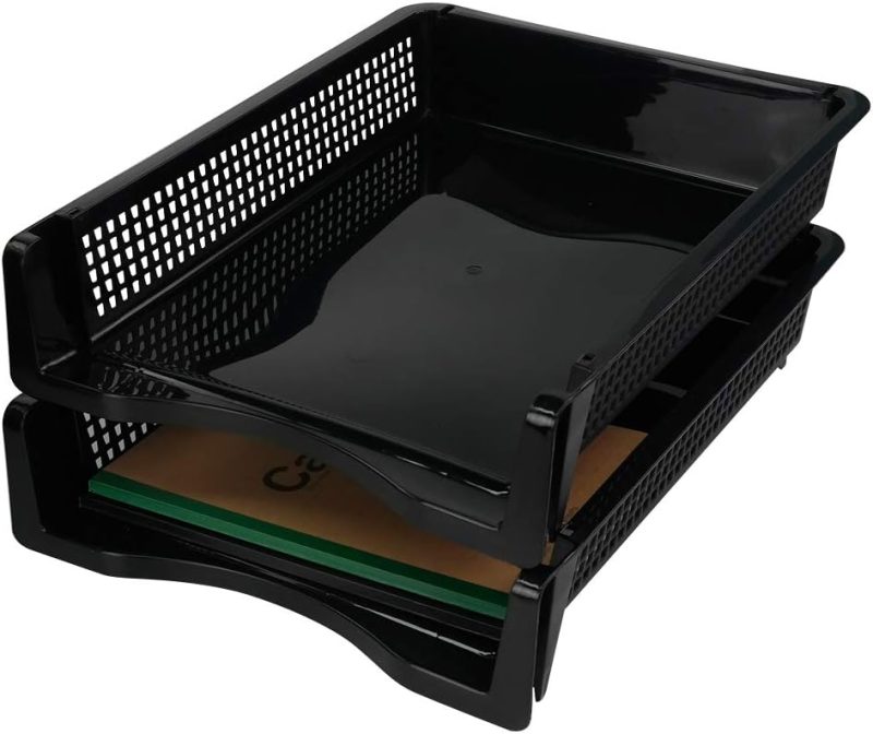 Stackable Paper Tray Set of 6, Black Plastic Letter Tray Basket - Image 2