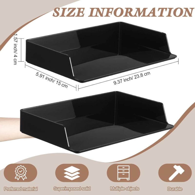 Paper Organizer for Desk Stackable Plastic Paper Tray Office Organization and Storage 9.37 x 5.91 x 1.57 Inch Stacking File Rectangular Letter Tray for Office Desktop(Black,8 Pcs)
