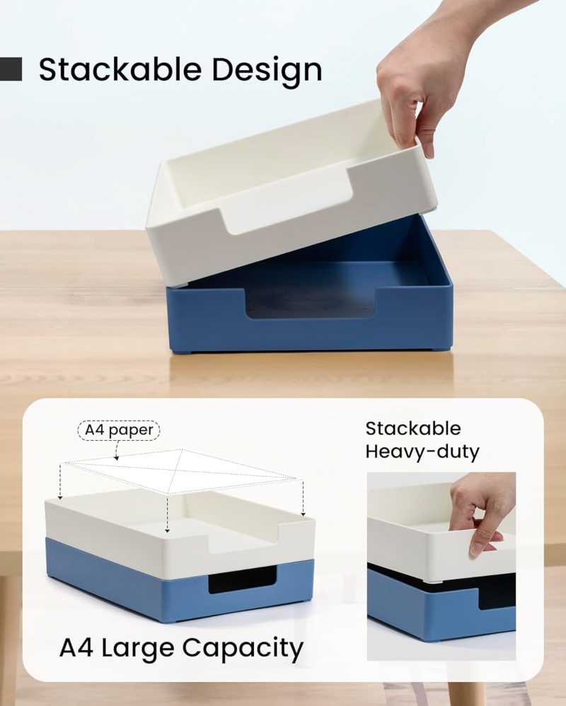 Desk Letter Tray Set, 2 Pack A4 Size Plastic Stackable File Document Organizer, Office Desktop File Paper Holder, Book Storage Rack,Anti-Skid Stacking Support for Office Supplies,13x9.6x2.2 inch - Image 2