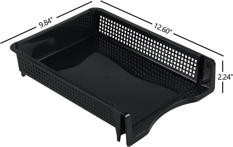 6 Pack Stackable Letter Trays, Plastic File Organizer Tray, Desktop Document File Paper Organizer, Black