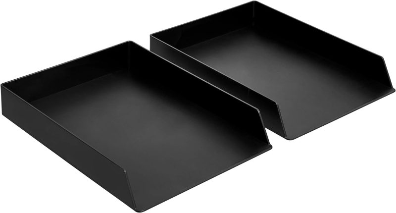Rectangular Plastic Desk Organizer, letter size Tray, 2-Pack, 9.7 x 2.2 x 13 inches, Black