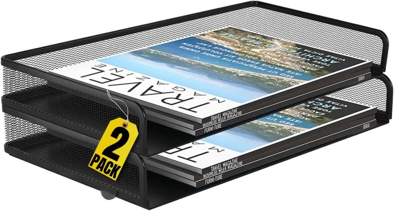 Side Load Letter Tray Stackable, Black Mesh Tray  Size, "2 Pack"