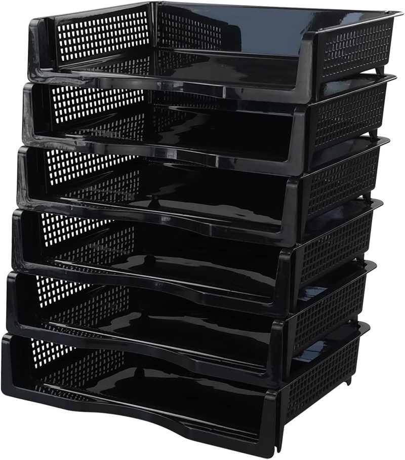 Plastic Paper Organizer Tray, Stackable File Document Basket Tray, 6 Packs