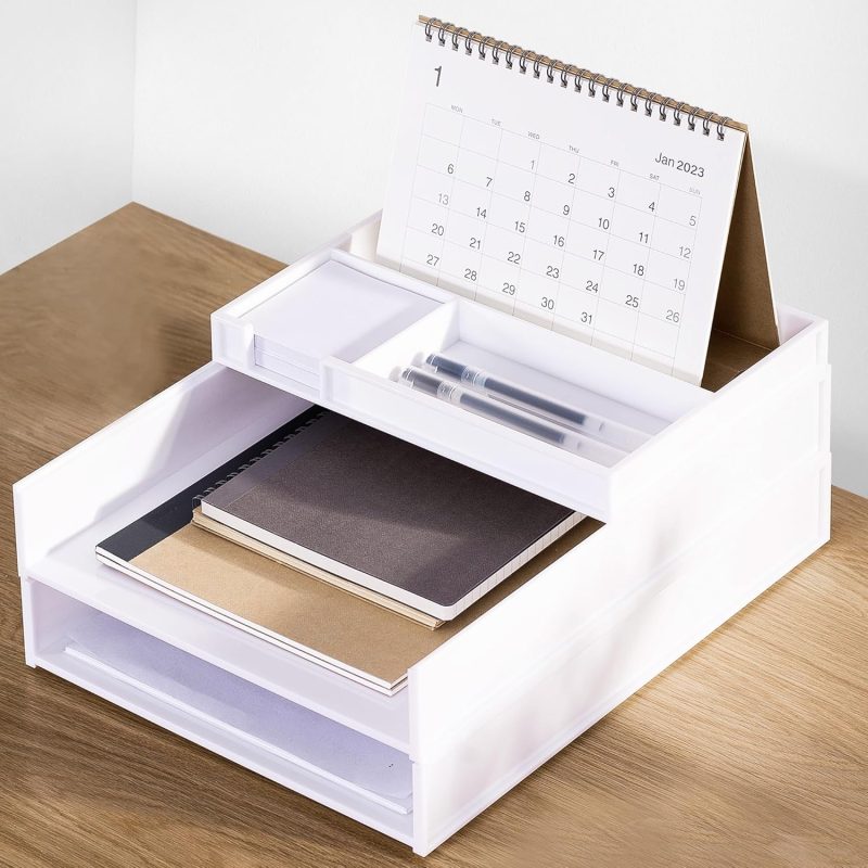 3 Tier Stackable Letter Tray Paper Organizer, White Desk Paper Tray for Office Desktop Organizing, Cardboard Inbox, File Sorter, A4 Paper Turn in Tray, Document Storage, Mail Holder