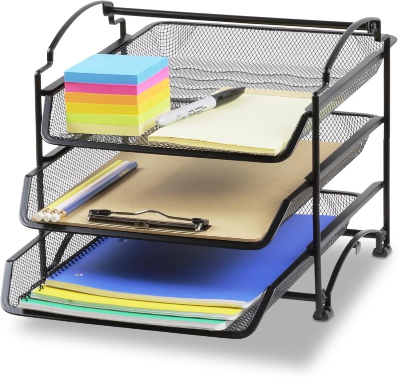 3-Tier Stackable and Sliding Desktop Document Letter Tray Organizer, Black