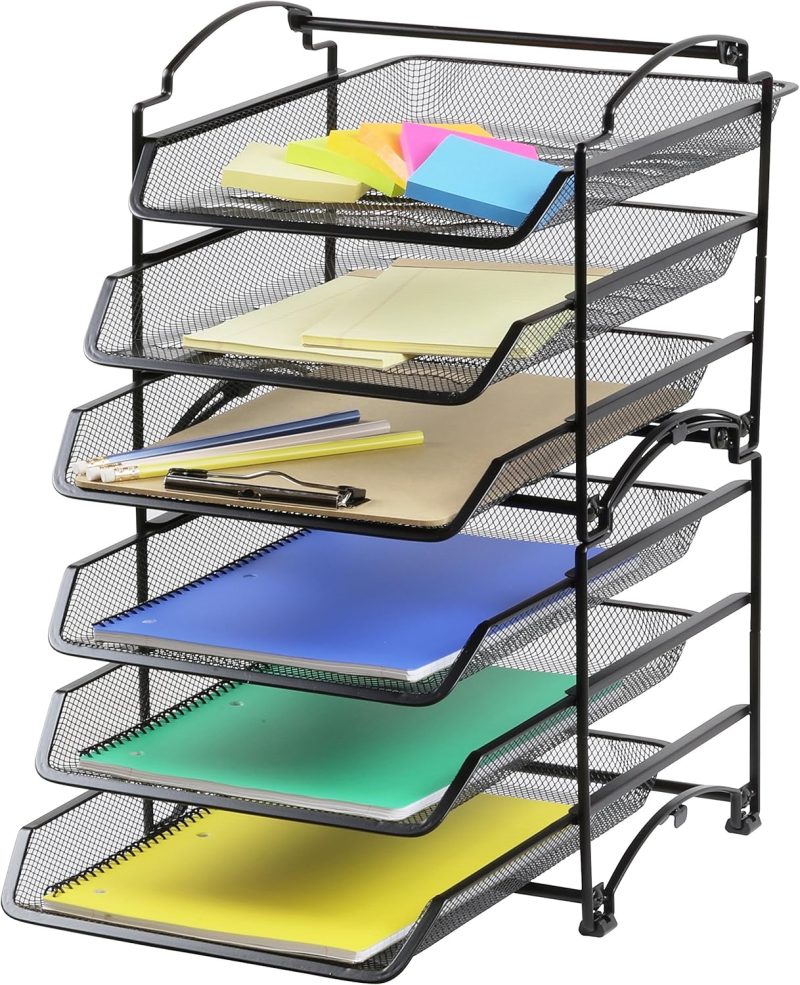 3-Tier Stackable and Sliding Desktop Document Letter Tray Organizer, Black - Image 2